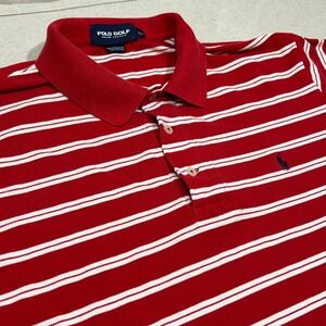 Polo Golf Ralph Lauren Mens Red White Striped Short Sleeve‎ Polo Shirt XL